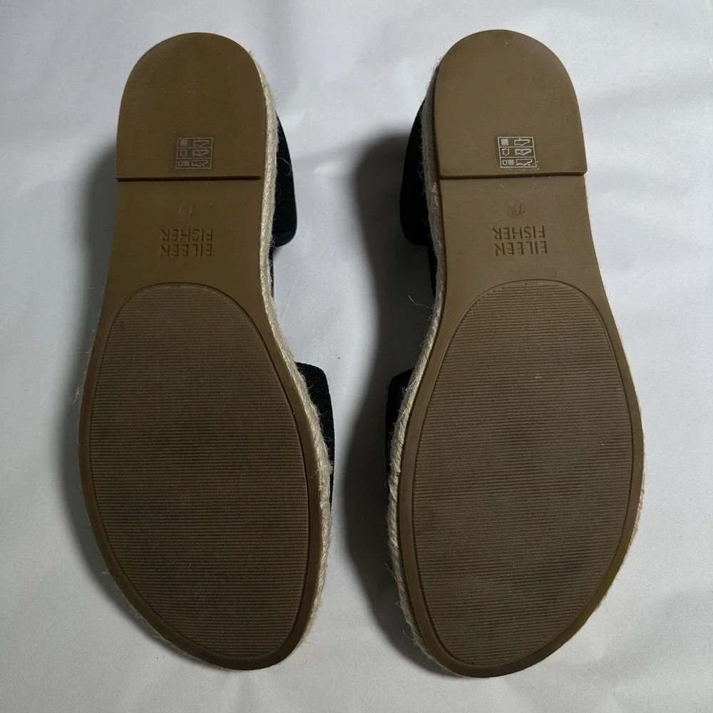 Eileen Fisher Mews Mesh‎ Slip On Espadrille Sandals Women's Sz 7.5 Black Elastic